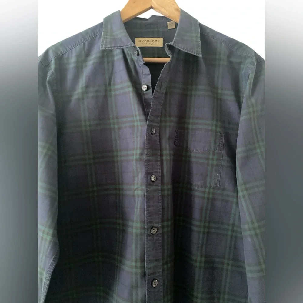 Burberry Alexander Check Long Sleeve Shirt navy and green check pattern size XL
